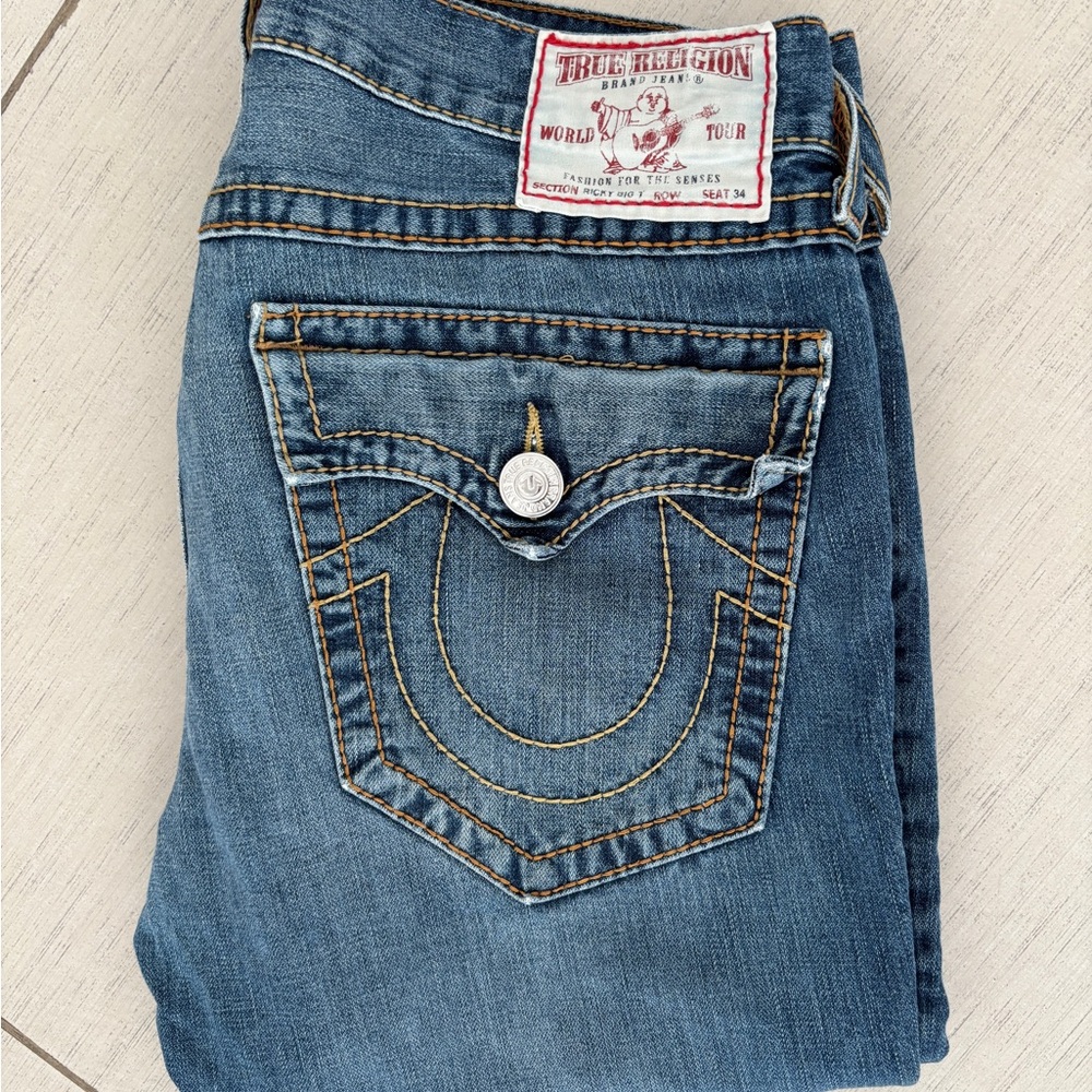 TRUE RELIGION “RICKY BIG T”Relaxed Straight Big Yellow Stitching NWOT Size 34